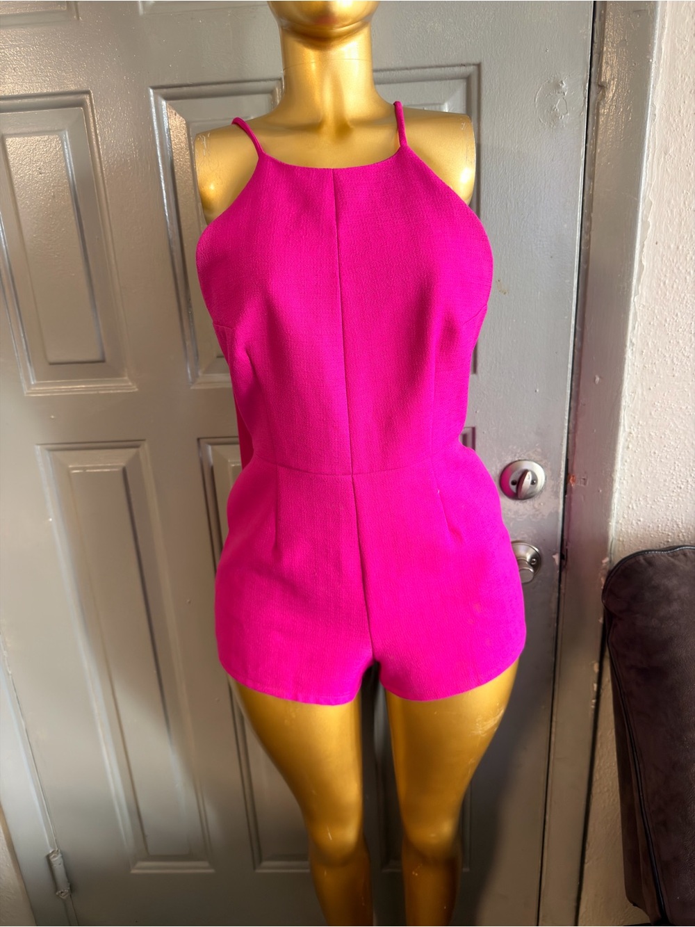 Luxe Bright Pink Halter Romper